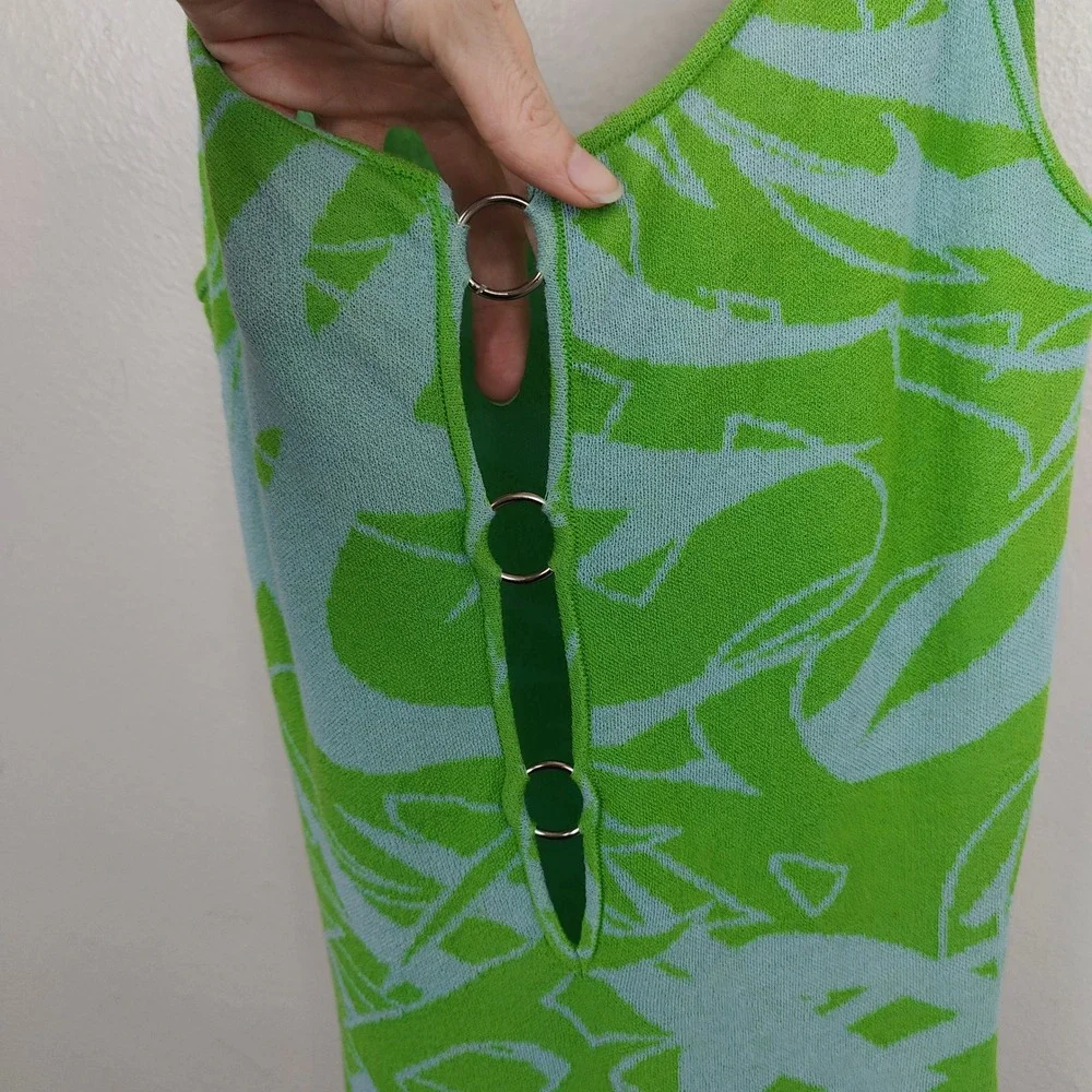 Paloma Wool Scorpia Dress Womens Small Green Blue Splash Print Keyhole Midi - Picture 4 of 11